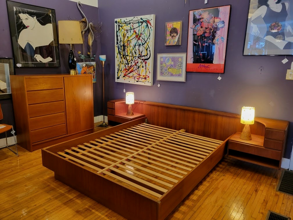 All In One Teak Bed Frame with Nightstands SOLD