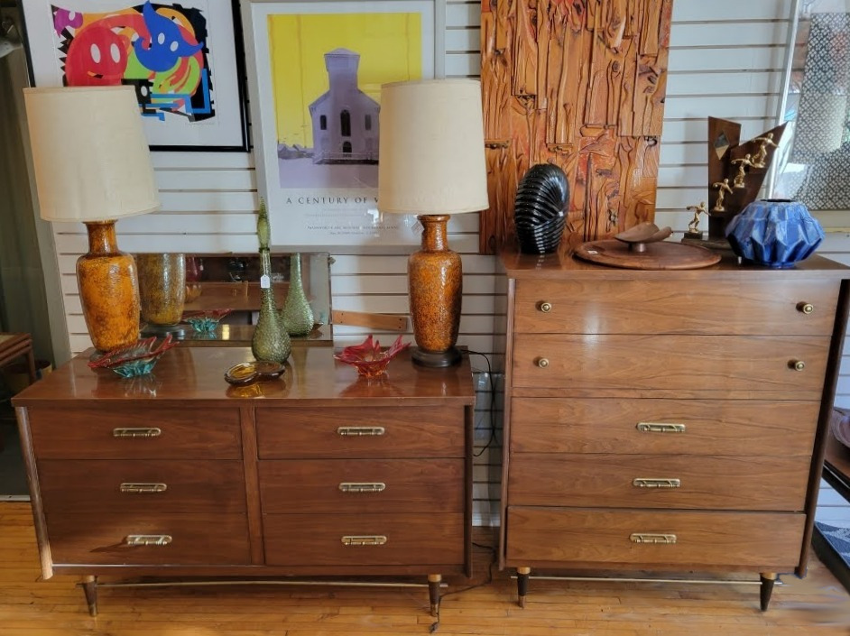 Pair of MCM Dressers Tallboy and Low Profile