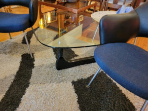Noguchi style Glass-top Coffee Table & Pair of Saarinen for Knoll Side Armchairs